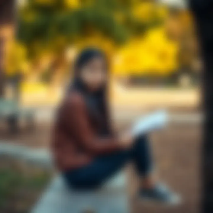 17-Year-Old Girl Reflecting on Her Future A 17-year-old girl sitting alone, looking thoughtful while holding a notebook in an empty park. She appears concerned about her future and the challenges of being NEET.