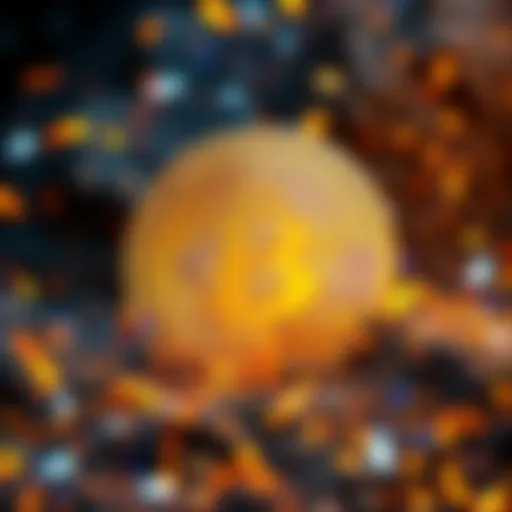 A digital representation of the Bitcoin logo with confetti celebrating the milestone of 20 million Bitcoins mined.