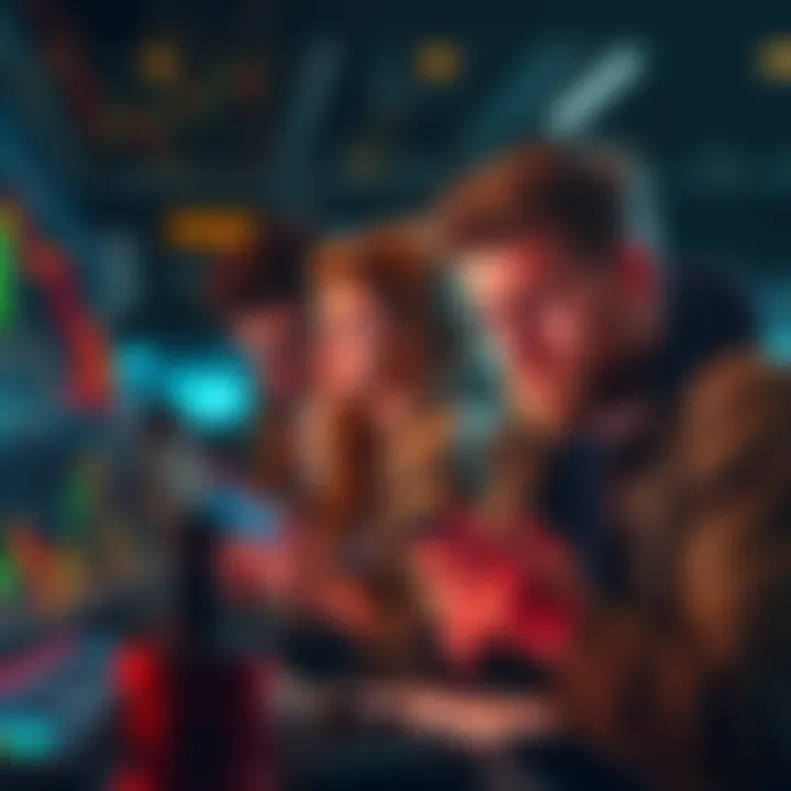 DOGE Investors Anxiously Watch Market Trends Group of DOGE investors looking at fluctuating cryptocurrency charts on their devices, worried expressions as market indicators show volatility.