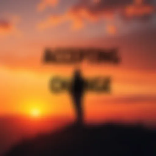 A person standing on a hilltop looking at a sunset, contemplating the unchanging aspects of life, symbolizing acceptance.