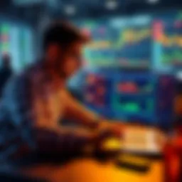 A trader reviewing crypto strategies on a laptop with charts and graphs