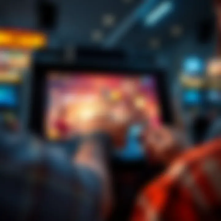 Person using a gaming console with a screen showing Atlas Arcade interface