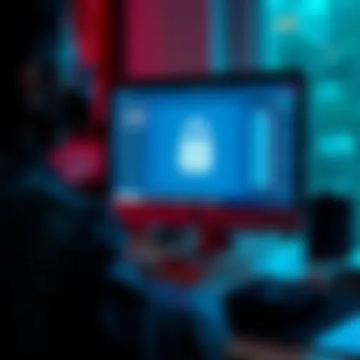 A person looking at a computer screen with a wallet interface, showing a locked wallet and a backup file on the table.