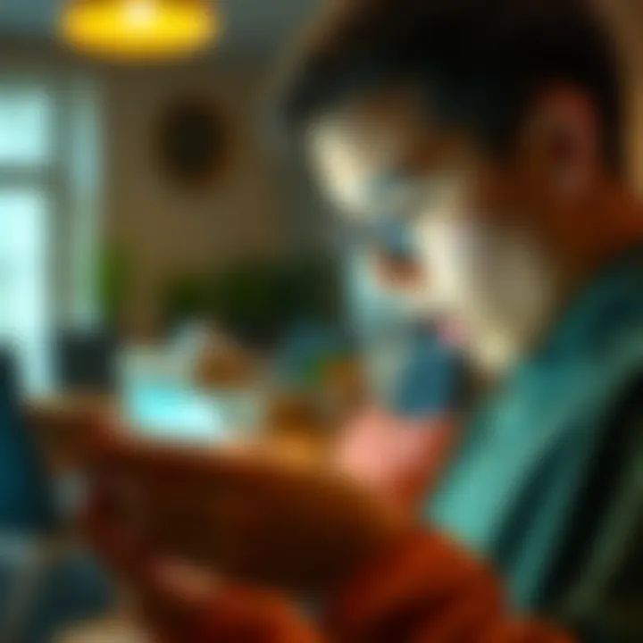 A shocked person staring at their mobile screen, displaying a notification about a 2X Tier jump after an accidental purchase, with a background showing a casual indoor setting.