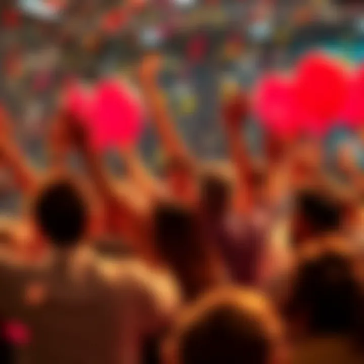 People celebrating reaching the milestone with confetti and balloons