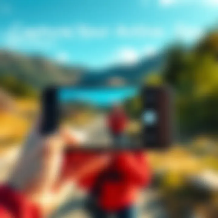A person holding a smartphone taking a photo of themselves enjoying an active day outdoors