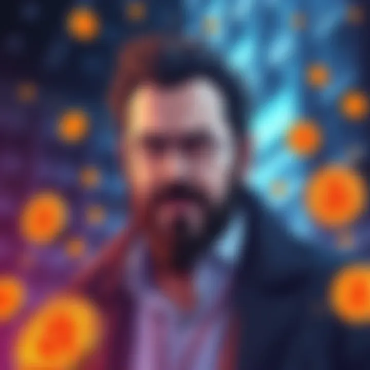 Illustration showing Adam Back with Bitcoin symbols, representing the link to Satoshi Nakamoto.