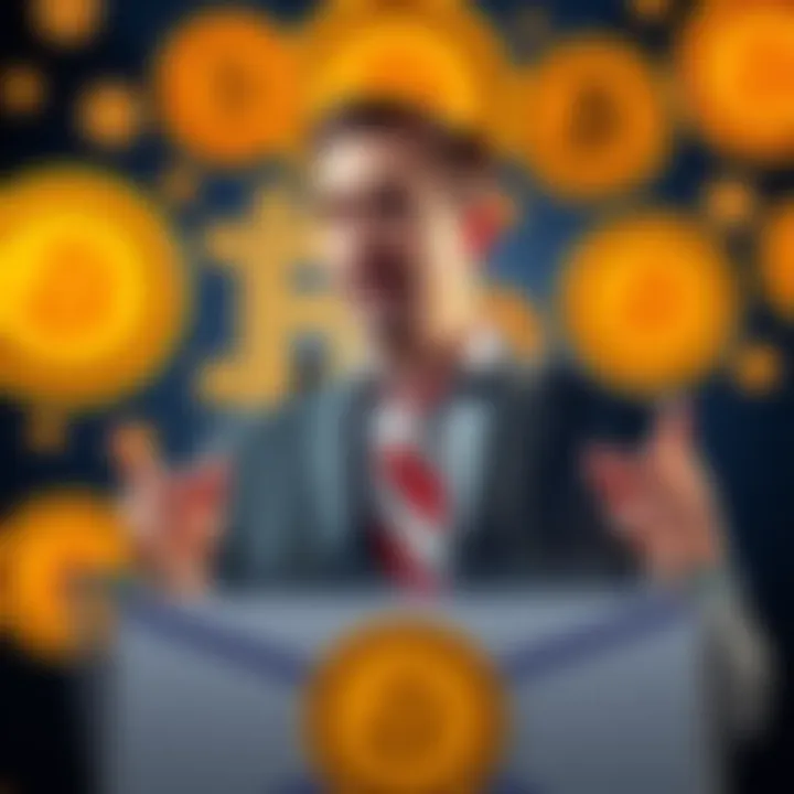 Adam Back speaking at a podium, denying the claims from the New York Times about being Satoshi Nakamoto, with a backdrop of Bitcoin symbols