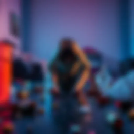 A person sitting on the floor with their head in their hands, surrounded by empty bottles and discarded items, reflecting the struggle of addiction.