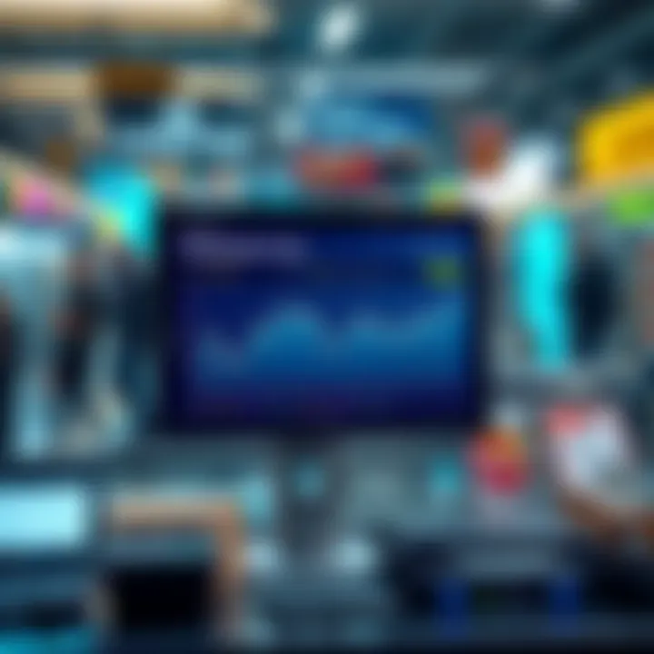 A graphic showing a computer screen displaying fluctuating transaction fees with a busy digital marketplace background.