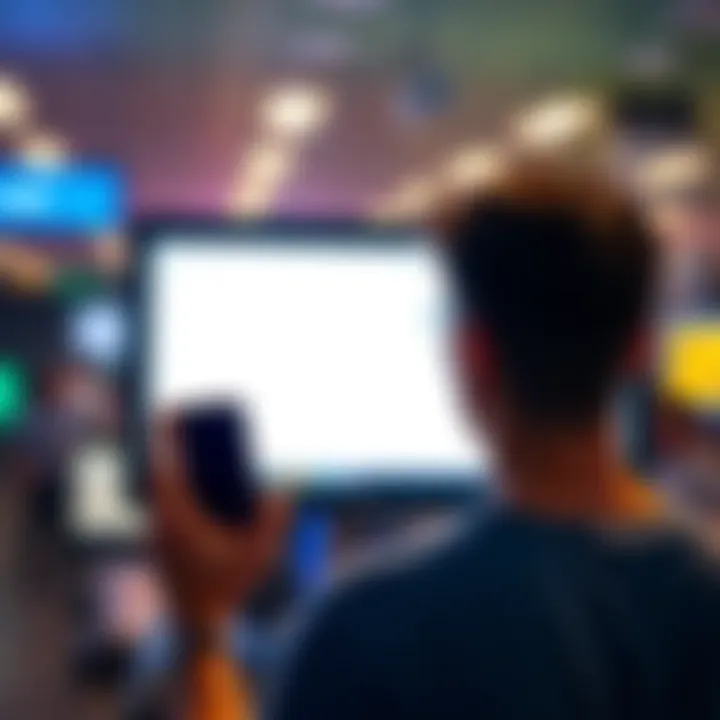 A frustrated person looking at a blank screen where ads should be displayed, holding a phone in their hand.