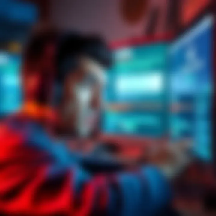 Frustrated person looking at a computer screen with loading ads and error messages, showing confusion and annoyance.