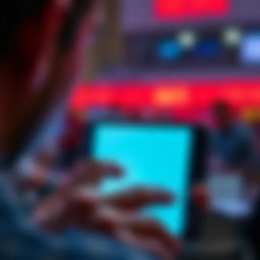 A frustrated person looking at a phone screen with blank ads instead of content