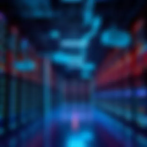 A modern data center located on a military base in Indiana, showcasing rows of servers with high availability and technology features.