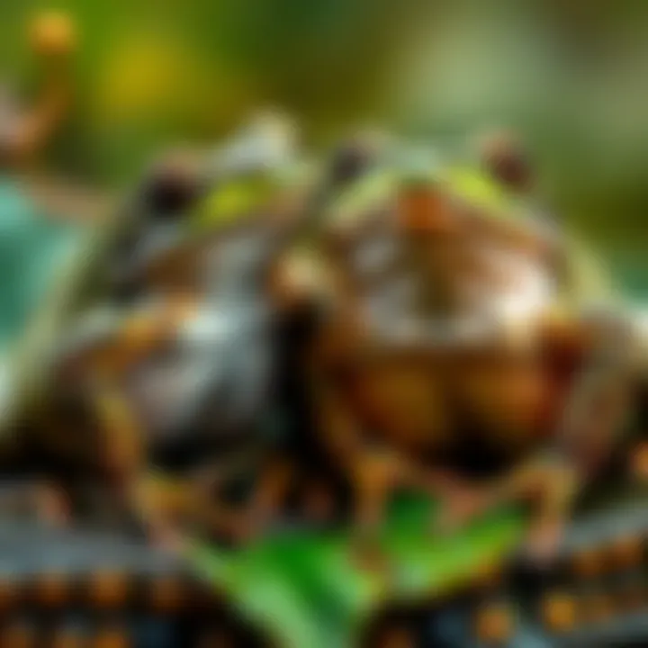 Comparison of male and female African bullfrogs showing size differences and behaviors