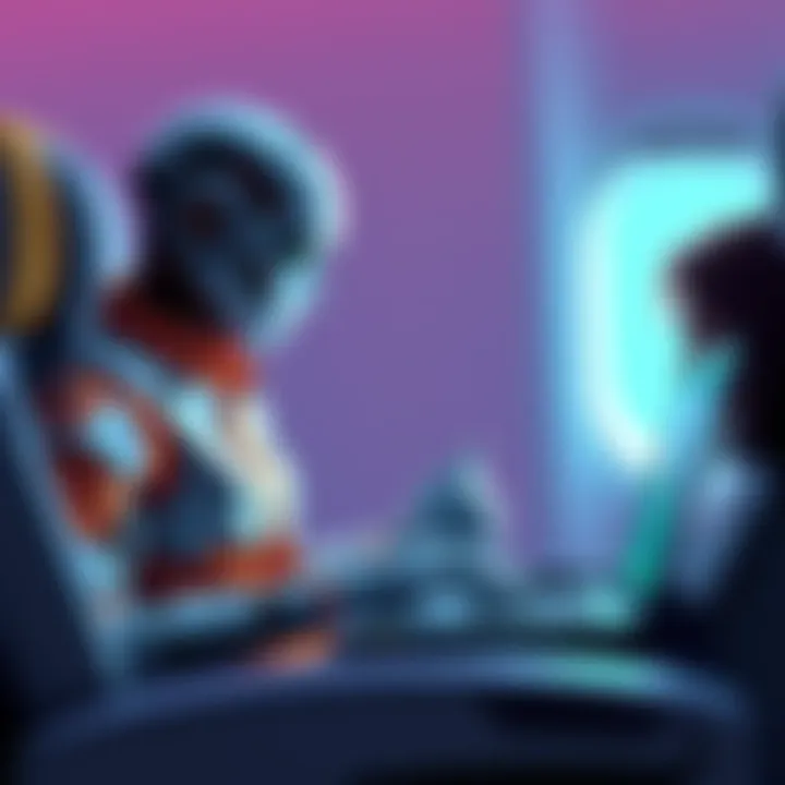 An AI agent analyzes stock data on a laptop while a passenger is seated on an airplane