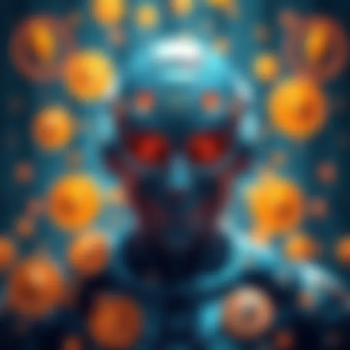 A digital AI agent surrounded by cryptocurrency symbols, including Ethereum, representing a shift towards crypto payments.