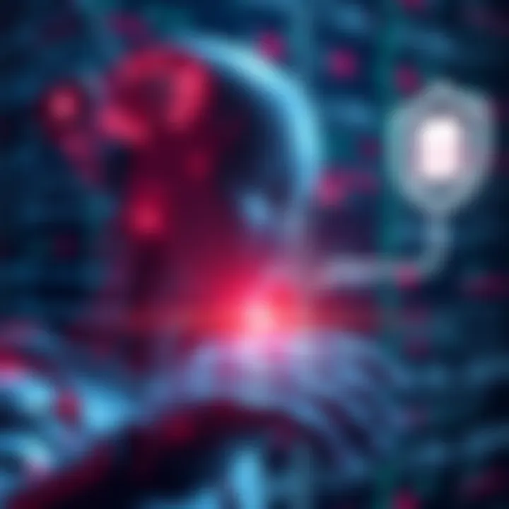 An AI agent shown with code lines and a database icon, highlighting data access issues and security measures.