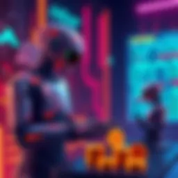 An illustration showing AI agents making payments with Hbar coins in a digital setting.