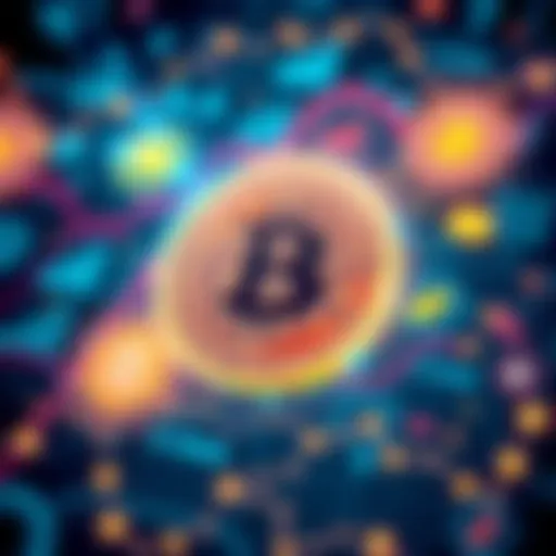A digital illustration showing a Bitcoin symbol surrounded by AI technology icons and market trend graphs