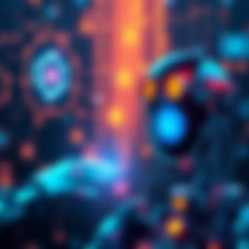 A visual representation of AI technology interacting with blockchain elements, showcasing a futuristic connection between the two.