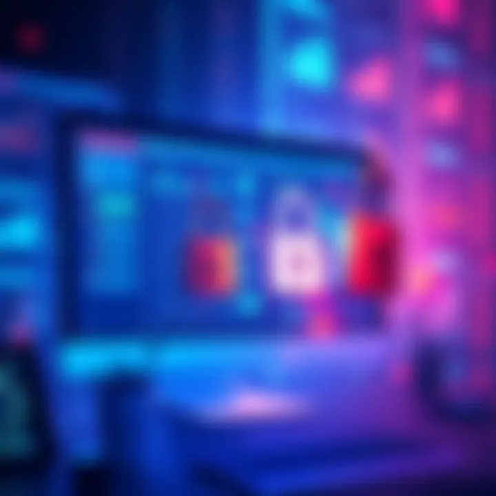 An illustration showing an AI agent managing financial data on a computer screen, with locks symbolizing security around wallet transactions.