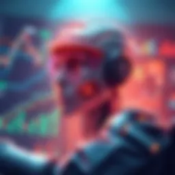 An illustration of an AI financial copilot aiding traders by analyzing market data, with graphs and charts in the background.