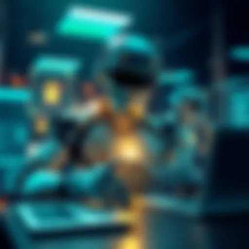 A digital illustration showing an AI agent in a virtual environment, ensuring payment authorization with security measures before a transaction is completed.