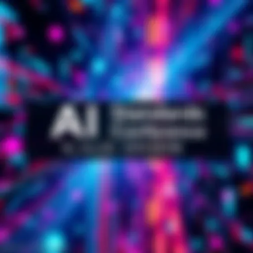 A digital banner for the AI Standards Conference featuring abstract technology visuals and a date announcement.