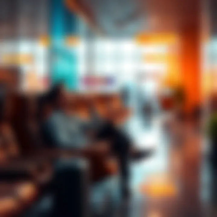 A traveler relaxing in a stylish airport lounge with complimentary snacks and drinks