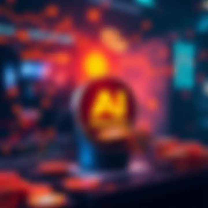 A representation of Alibaba's AI model autonomously mining cryptocurrency, with digital coins surrounding a futuristic computer setup.