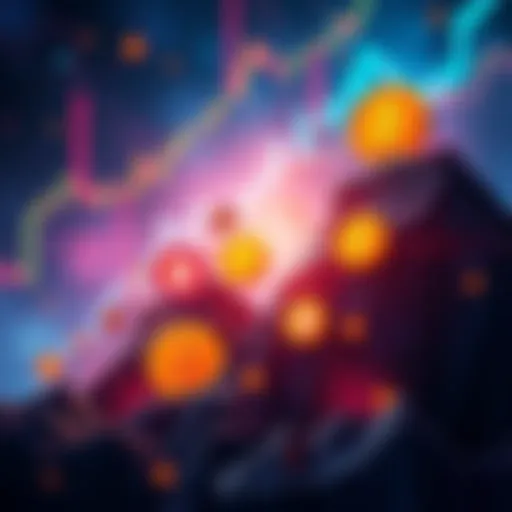 Colorful graphic showing various altcoin symbols rising while Bitcoin's symbol drops, illustrating market changes.