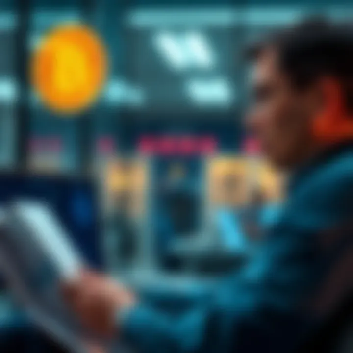 An analyst discusses Bitcoin maximalism, referencing the Satoshi whitepaper with a focused expression, in a modern office setting.