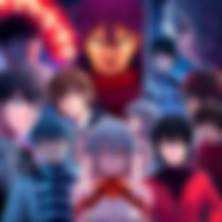 Illustration of diverse anime characters with psychological themes, showcasing emotional expressions and dramatic settings