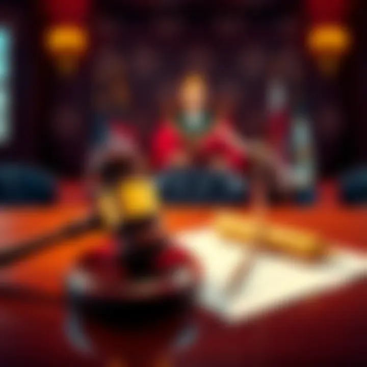 A courtroom scene featuring a gavel and legal documents representing Anthropic's lawsuit against the Defense Department.