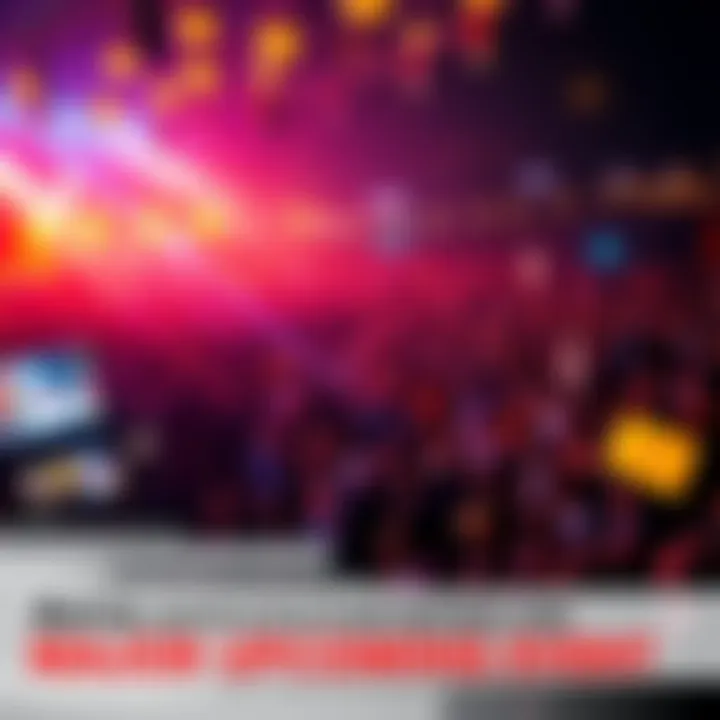 A large crowd eagerly waiting in anticipation for a major event, with colorful lights and decorations surrounding them.