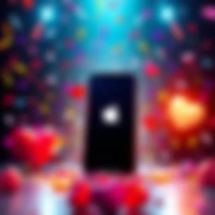 A colorful graphic representing the launch of a new app with celebration elements like confetti and hearts, symbolizing subscriptions and support.