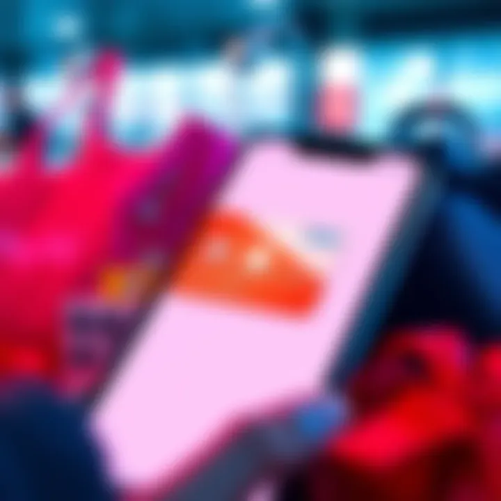 A smartphone displaying Apple Pay with a credit card and shopping items around it