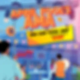 Illustration of a fun and lively April Fool's AMA event focused on cryptocurrency, featuring people engaging in discussion and a banner promoting a chance to win 60 USDT.