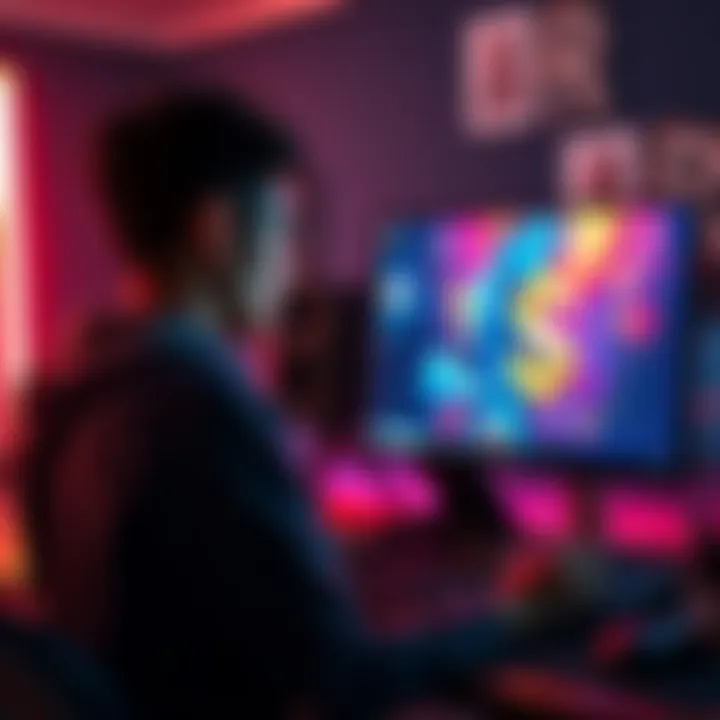 An artist showcasing digital art on a computer screen with a dollar sign symbol, representing NFT sales.