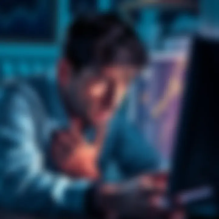 Artist Seeking Help A distressed artist looking at a computer screen with a cryptocurrency wallet, feeling frustrated and hopeless about stolen funds.