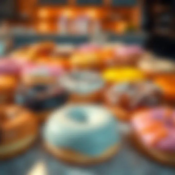 A colorful assortment of donuts in various flavors displayed on a table