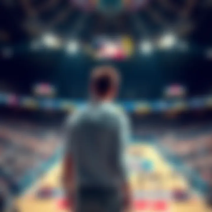 An athlete stands in a sports arena, contemplating the impact of steroids on his reputation and integrity, surrounded by cheering fans.