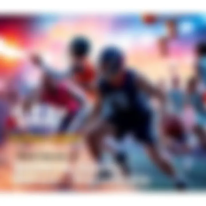 A vibrant scene of famous athletes showcasing their skills in various sports, illustrating the spirit of competition and greatness.