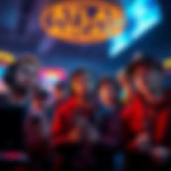 A group of gamers looking confused while discussing reward problems at Atlas Arcade.