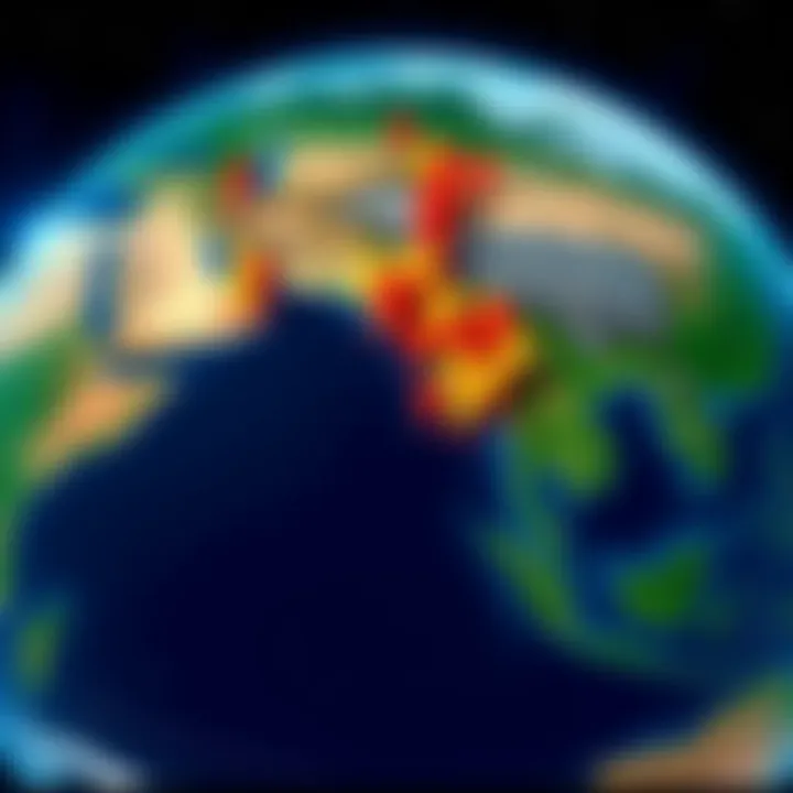 A digital map showing Atlas Earth parcels overlaid on Google Earth, highlighting parcel locations with colorful markers.