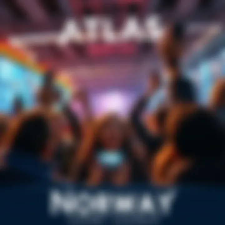 A group of excited mobile gamers in Norway celebrating the launch of the Atlas game with their phones in hand.