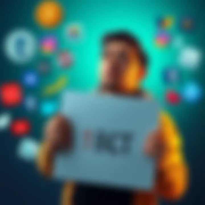 A frustrated Atomic Wallet user holding a sign demanding 1 BTC reimbursement after a hack, surrounded by social media icons and influencers' logos