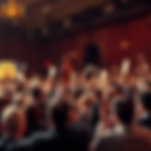 A crowded auction room with bidders raising paddles, showcasing tension and excitement in the bidding process.