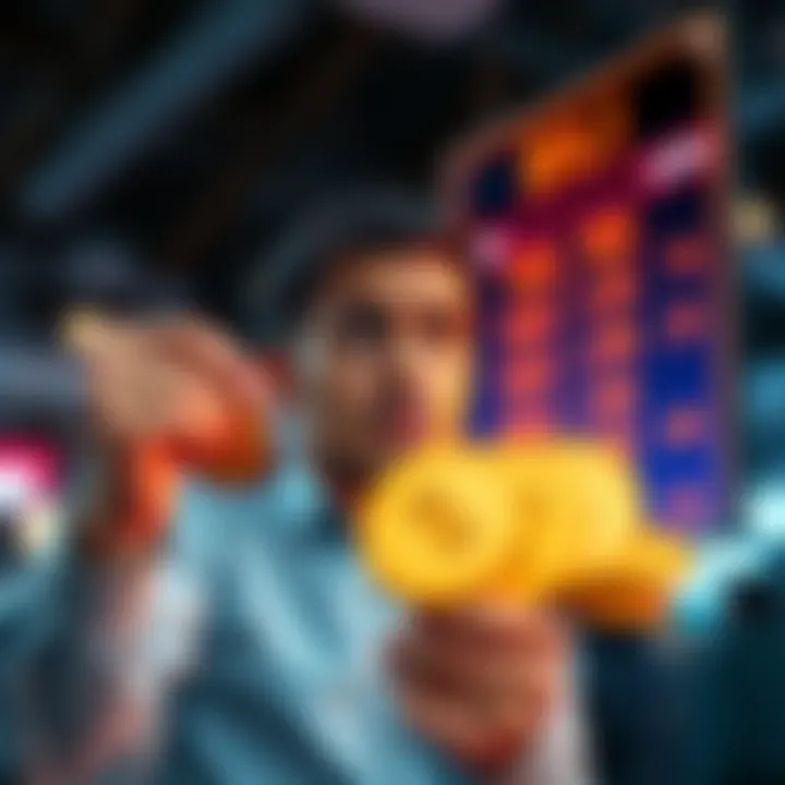 A person looks stressed while holding bid tokens and staring at a high auction price display, showing their struggle to participate in the auction.